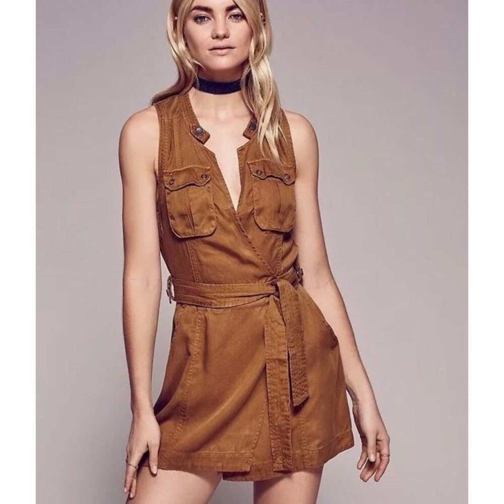 Free People Dress Size Small Desert Daylight Utility Mini Wrap Sleeveless